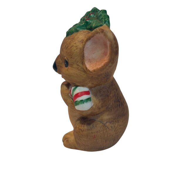 Vintage Ceramic Koala Figurine Holding Candy Cane With Holly Leaf Accent Lefton? - Picture 2 of 5